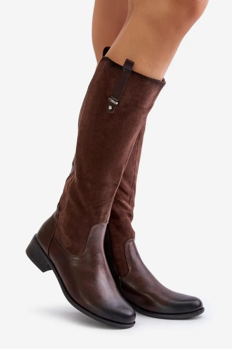 Damskie Ocieplane Kozaki Przed Kolano Na Zamek Brązowe Ivasira