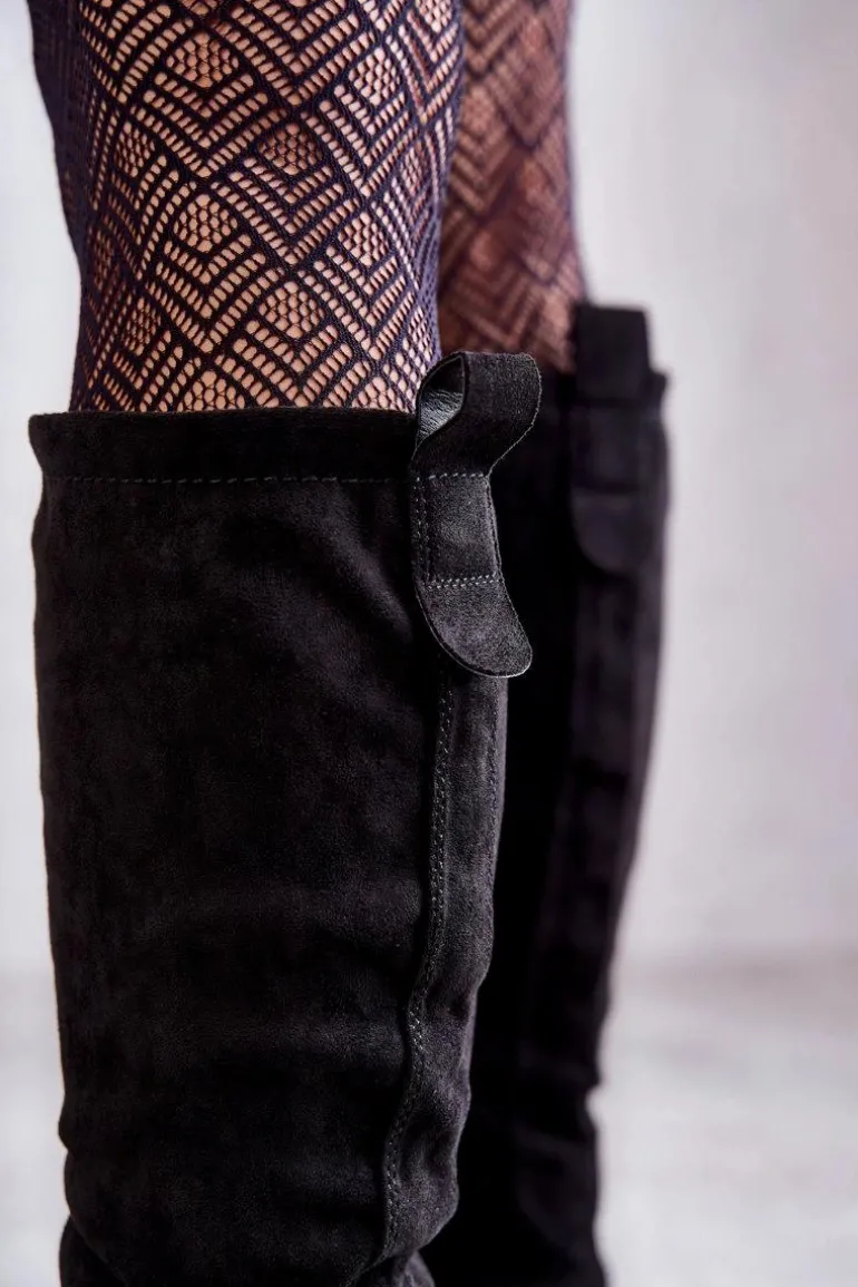 Damskie Ocieplane Kozaki Do Kolana Czarne Helma