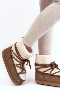 Damskie Ocieplane Śniegowce Brązowe Rohes