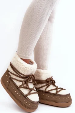 Damskie Ocieplane Śniegowce Brązowe Rohes