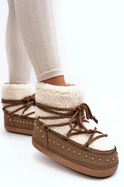 Damskie Ocieplane Śniegowce Brązowe Rohes