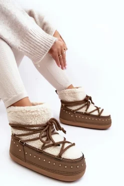 Damskie Ocieplane Śniegowce Brązowe Rohes