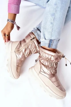 Damskie Ocieplane Śniegowce Na Suwak Złote Starbone