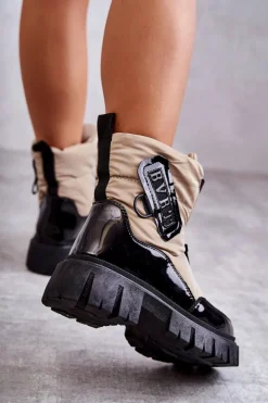 Damskie Ocieplane Śniegowce Na Suwak Beżowo-Czarne Marit