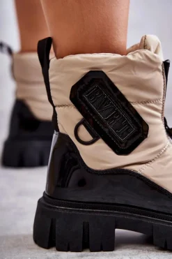 Damskie Ocieplane Śniegowce Na Suwak Beżowo-Czarne Marit