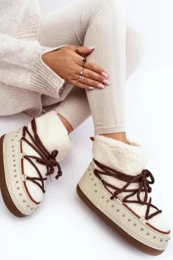 Damskie Ocieplane Śniegowce Beżowe Rohes