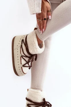 Damskie Ocieplane Śniegowce Beżowe Rohes