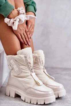 Damskie Ocieplane Śniegowce Na Suwak Beżowe Marit