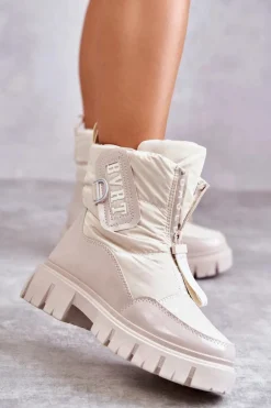 Damskie Ocieplane Śniegowce Na Suwak Beżowe Marit