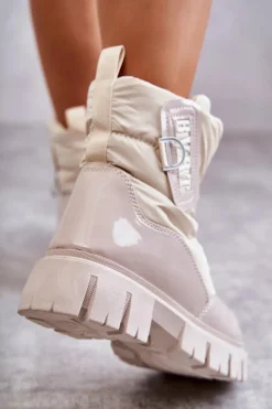 Damskie Ocieplane Śniegowce Na Suwak Beżowe Marit