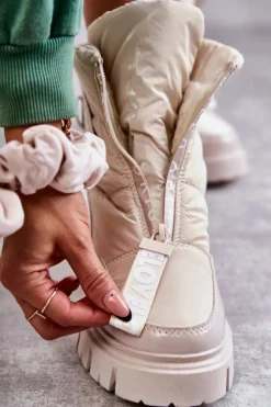 Damskie Ocieplane Śniegowce Na Suwak Beżowe Marit