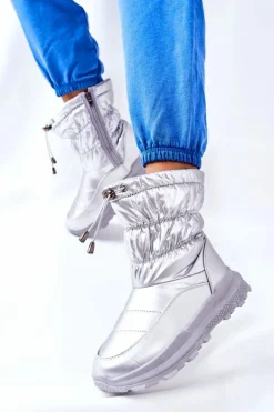 Damskie Ocieplane Śniegowce Na Suwak Srebrne Starbone