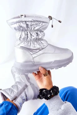 Damskie Ocieplane Śniegowce Na Suwak Srebrne Starbone