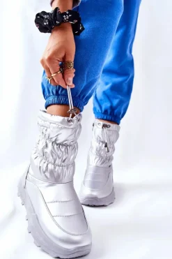 Damskie Ocieplane Śniegowce Na Suwak Srebrne Starbone