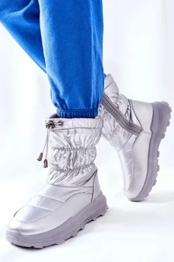 Damskie Ocieplane Śniegowce Na Suwak Srebrne Starbone