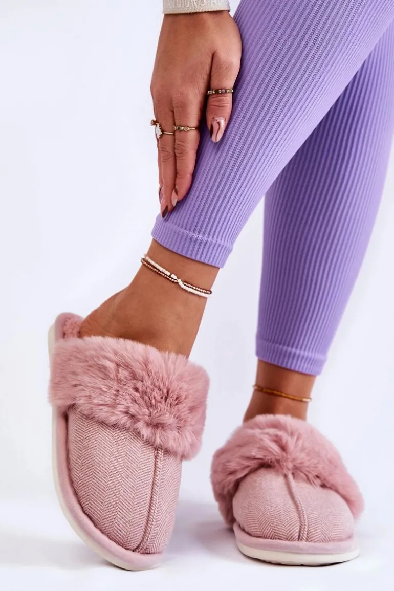 Damskie Ocieplane Papcie Z Futerkiem Jasnoróżowe Franco
