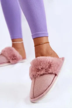 Damskie Ocieplane Papcie Z Futerkiem Jasnoróżowe Franco
