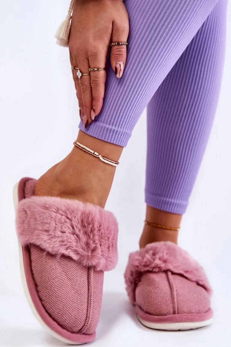 Damskie Ocieplane Papcie Z Futerkiem Ciemnoróżowe Franco