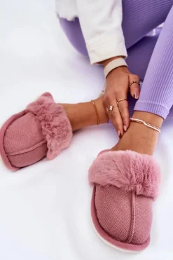 Damskie Ocieplane Papcie Z Futerkiem Ciemnoróżowe Franco