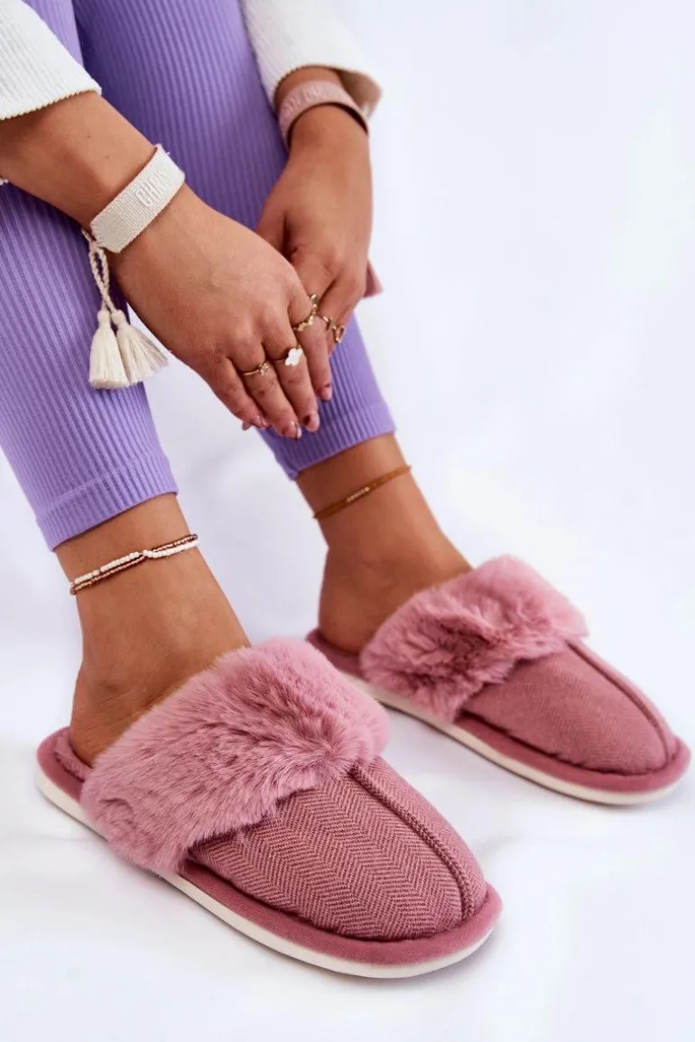 Damskie Ocieplane Papcie Z Futerkiem Ciemnoróżowe Franco