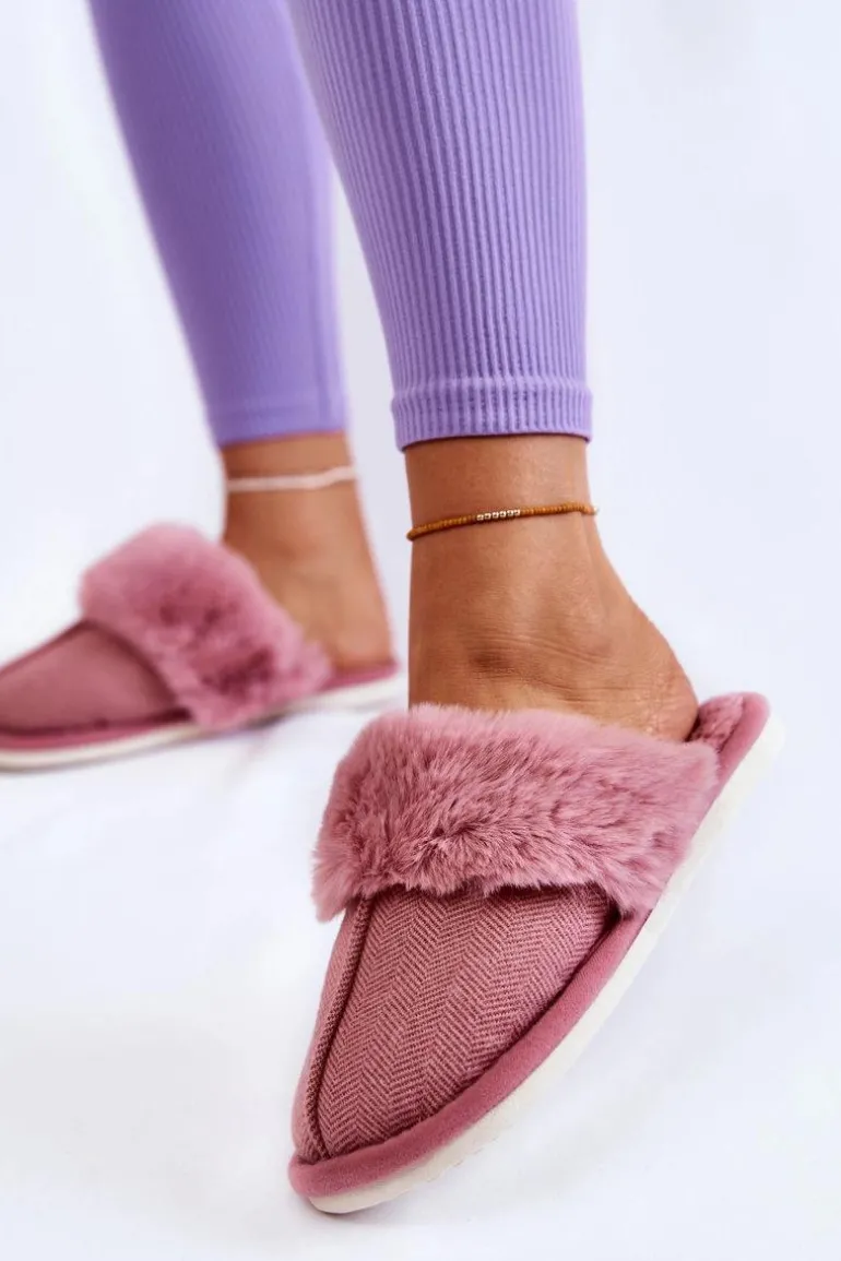 Damskie Ocieplane Papcie Z Futerkiem Ciemnoróżowe Franco