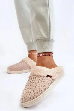 Damskie Ocieplane Papcie Wsuwane Z Futerkiem Beżowe Leriss