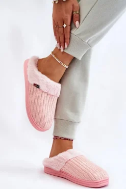 Damskie Ocieplane Papcie Wsuwane Z Futerkiem Różowe Leriss