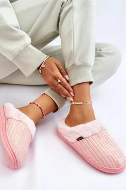 Damskie Ocieplane Papcie Wsuwane Z Futerkiem Różowe Leriss