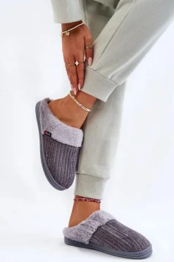 Damskie Ocieplane Papcie Wsuwane Z Futerkiem Szare Leriss