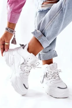 Damskie Ocieplane Sneakersy Śniegowce Białe Kaphia