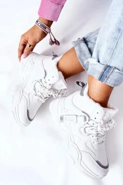 Damskie Ocieplane Sneakersy Śniegowce Białe Kaphia