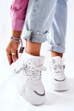 Damskie Ocieplane Sneakersy Śniegowce Białe Kaphia