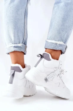 Damskie Ocieplane Sneakersy Śniegowce Białe Kaphia