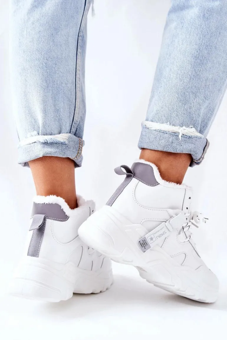 Damskie Ocieplane Sneakersy Śniegowce Białe Kaphia