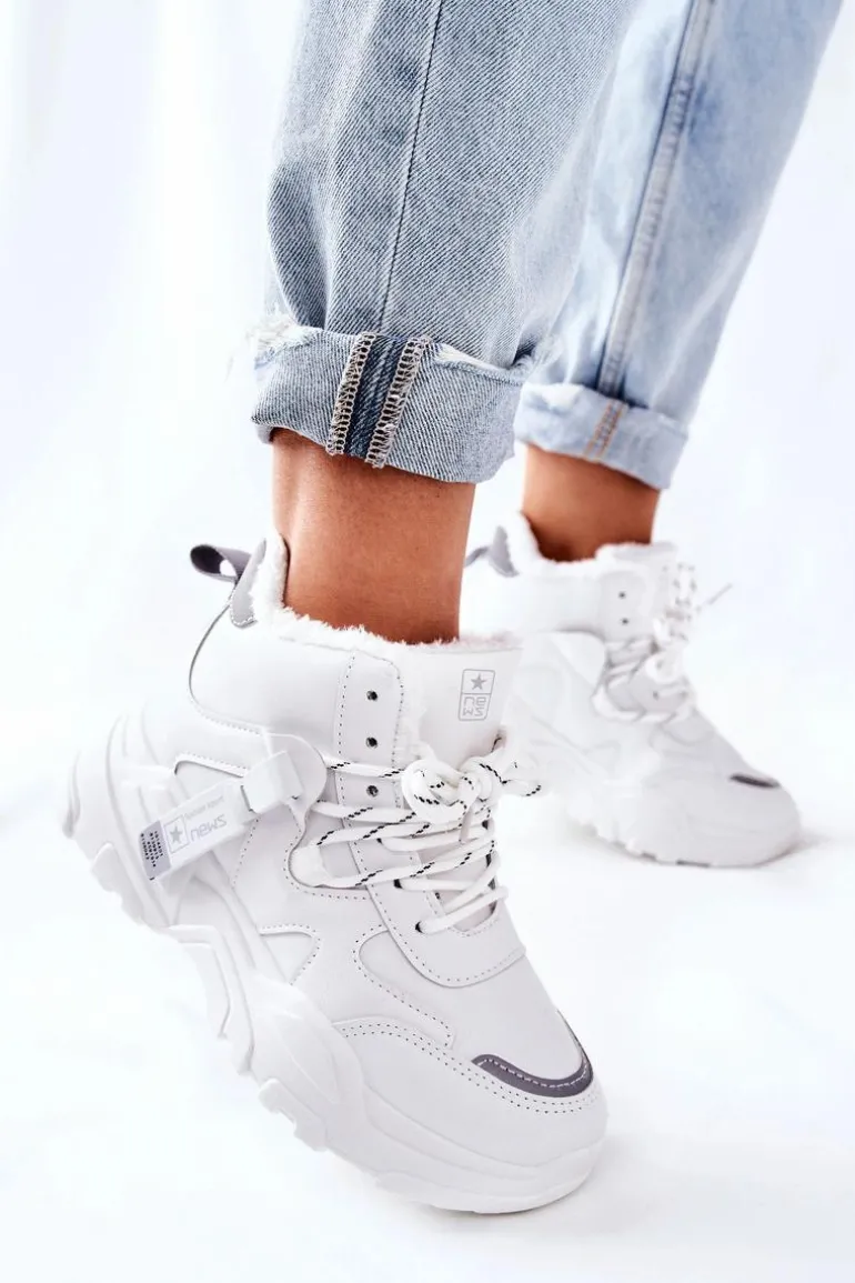 Damskie Ocieplane Sneakersy Śniegowce Białe Kaphia