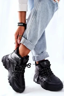 Damskie Ocieplane Sneakersy Śniegowce Czarne Kaphia