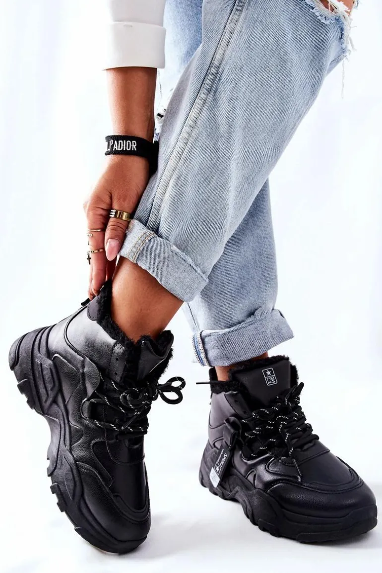 Damskie Ocieplane Sneakersy Śniegowce Czarne Kaphia