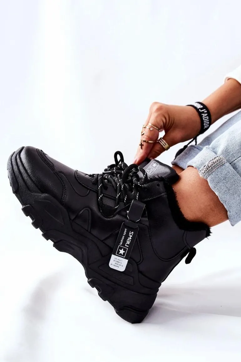 Damskie Ocieplane Sneakersy Śniegowce Czarne Kaphia