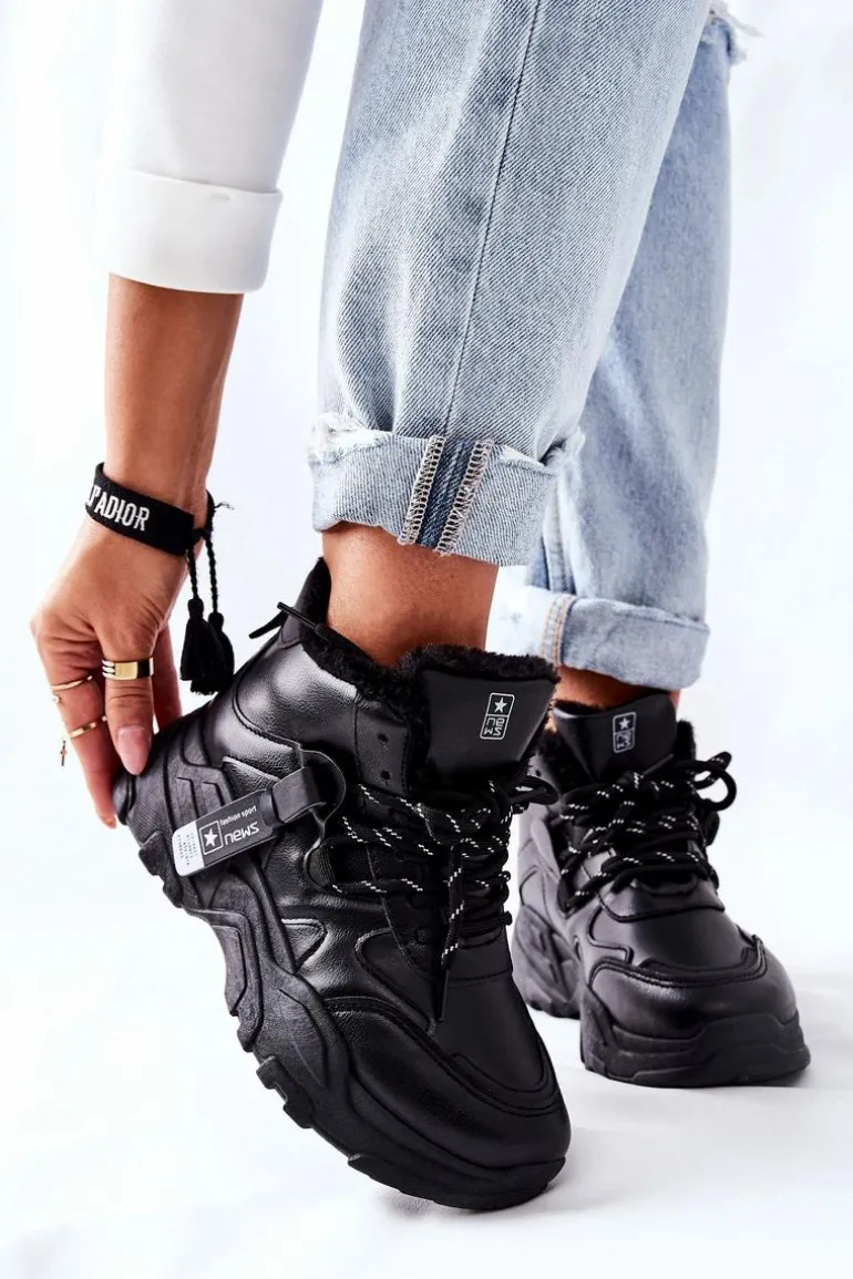 Damskie Ocieplane Sneakersy Śniegowce Czarne Kaphia