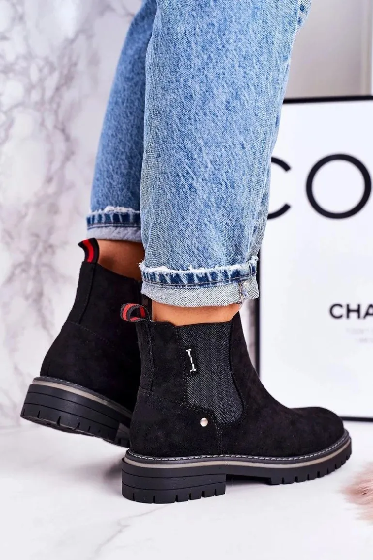 Damskie Ocieplane Sztyblety Botki Czarne Zamszowe Traveler