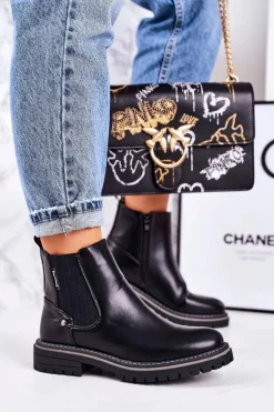 Damskie Ocieplane Sztyblety Botki Czarne Traveler