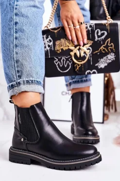 Damskie Ocieplane Sztyblety Botki Czarne Traveler