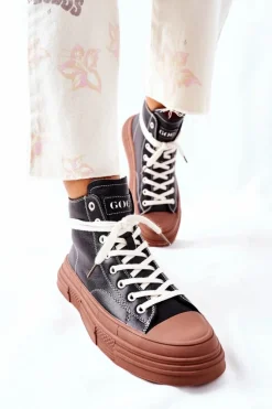 Damskie Ocieplane Trampki GOE Wysokie II2N4033 Czarne