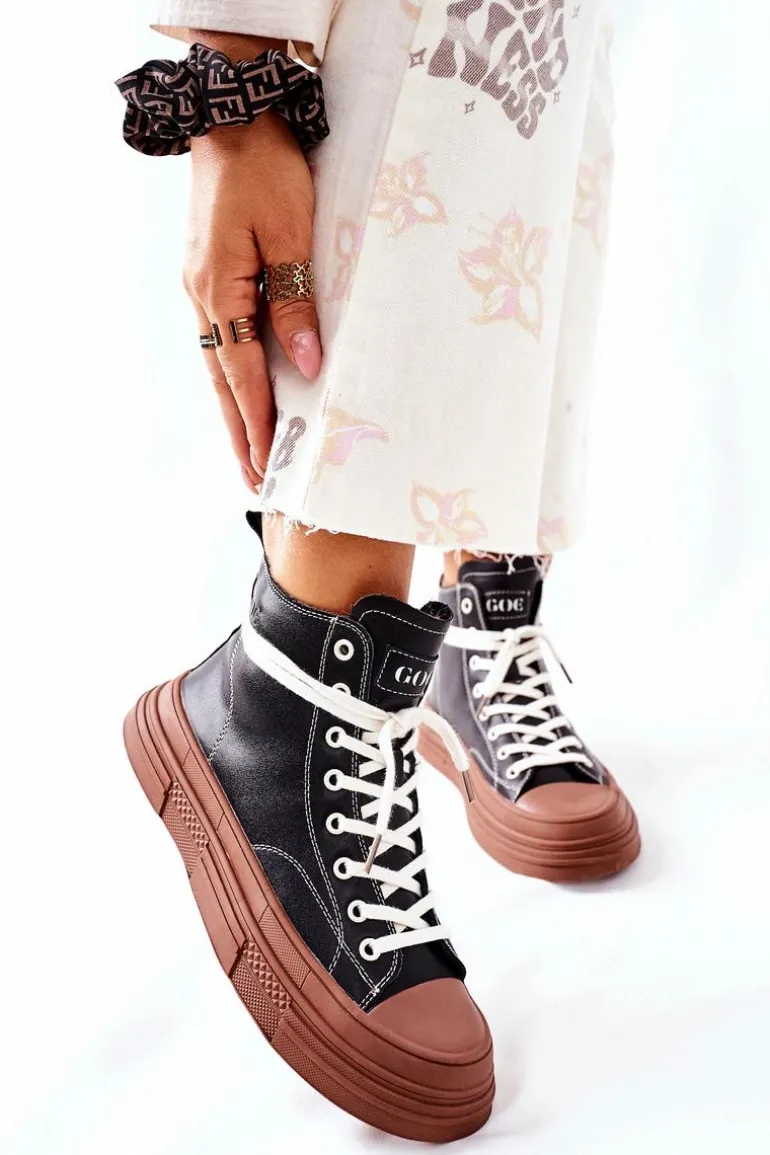 Damskie Ocieplane Trampki GOE Wysokie II2N4033 Czarne