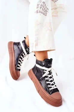 Damskie Ocieplane Trampki GOE Wysokie II2N4033 Czarne