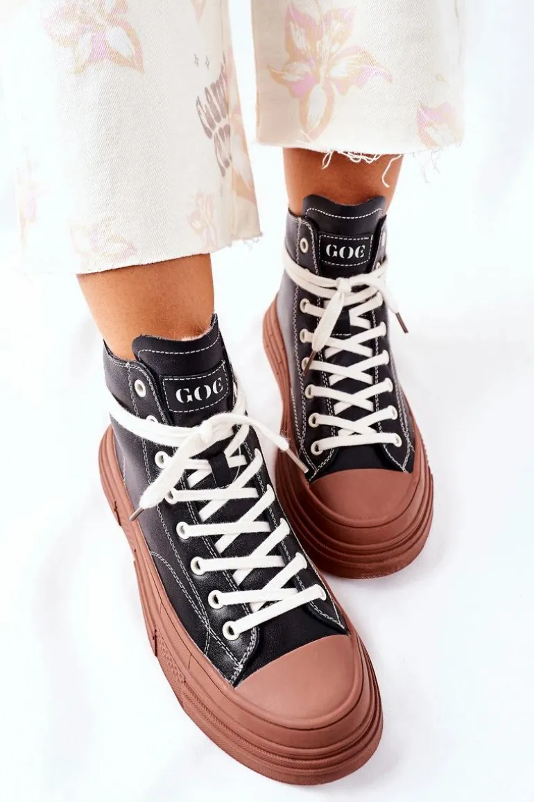 Damskie Ocieplane Trampki GOE Wysokie II2N4033 Czarne