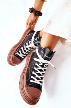 Damskie Ocieplane Trampki GOE Wysokie II2N4033 Czarne