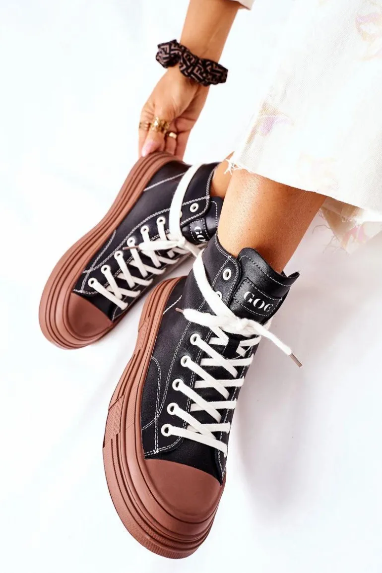 Damskie Ocieplane Trampki GOE Wysokie II2N4033 Czarne