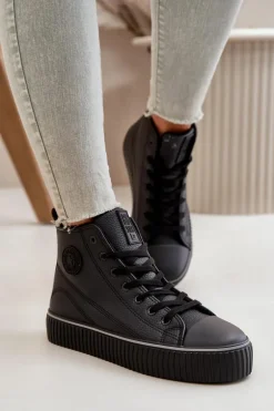 Damskie Ocieplane Trampki Z Eko Skóry Big Star OO274790 Czarne
