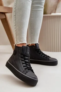 Damskie Ocieplane Trampki Z Eko Skóry Big Star OO274790 Czarne